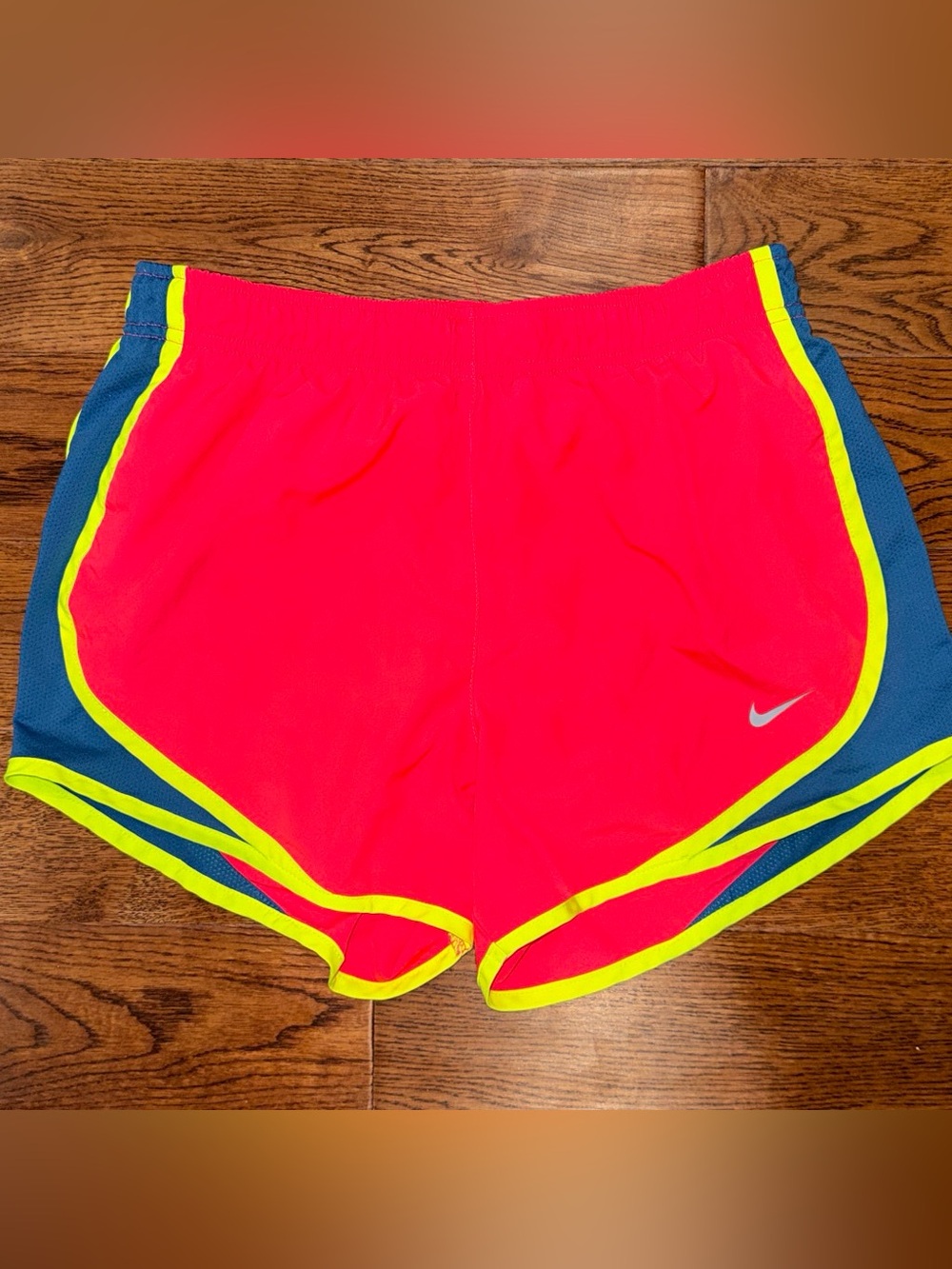 Nike Small Pink Athletic Running Shorts with Neon Yellow Trim
